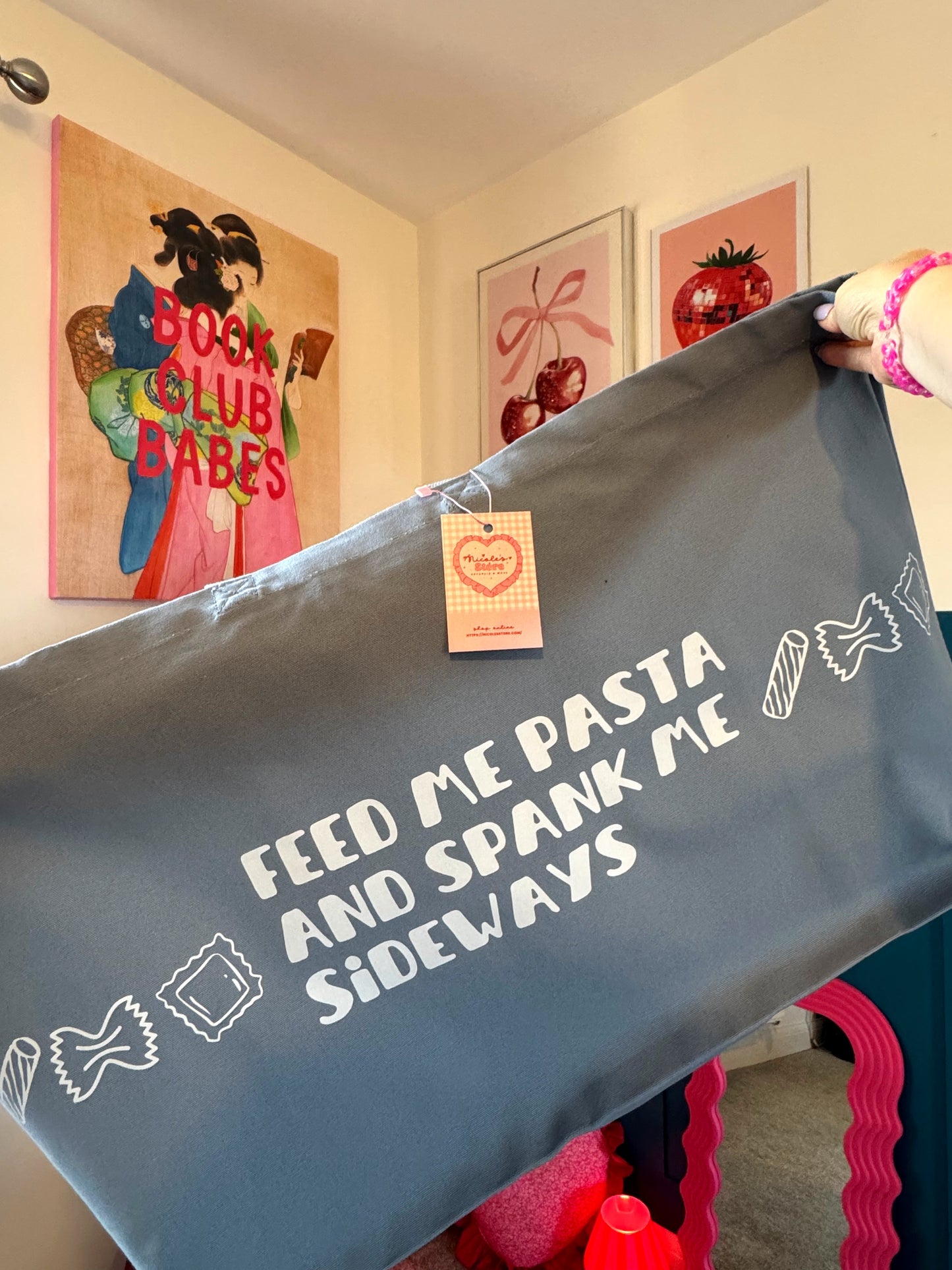 'Feed Me Pasta and Spank Me Sideways' Oversized tote