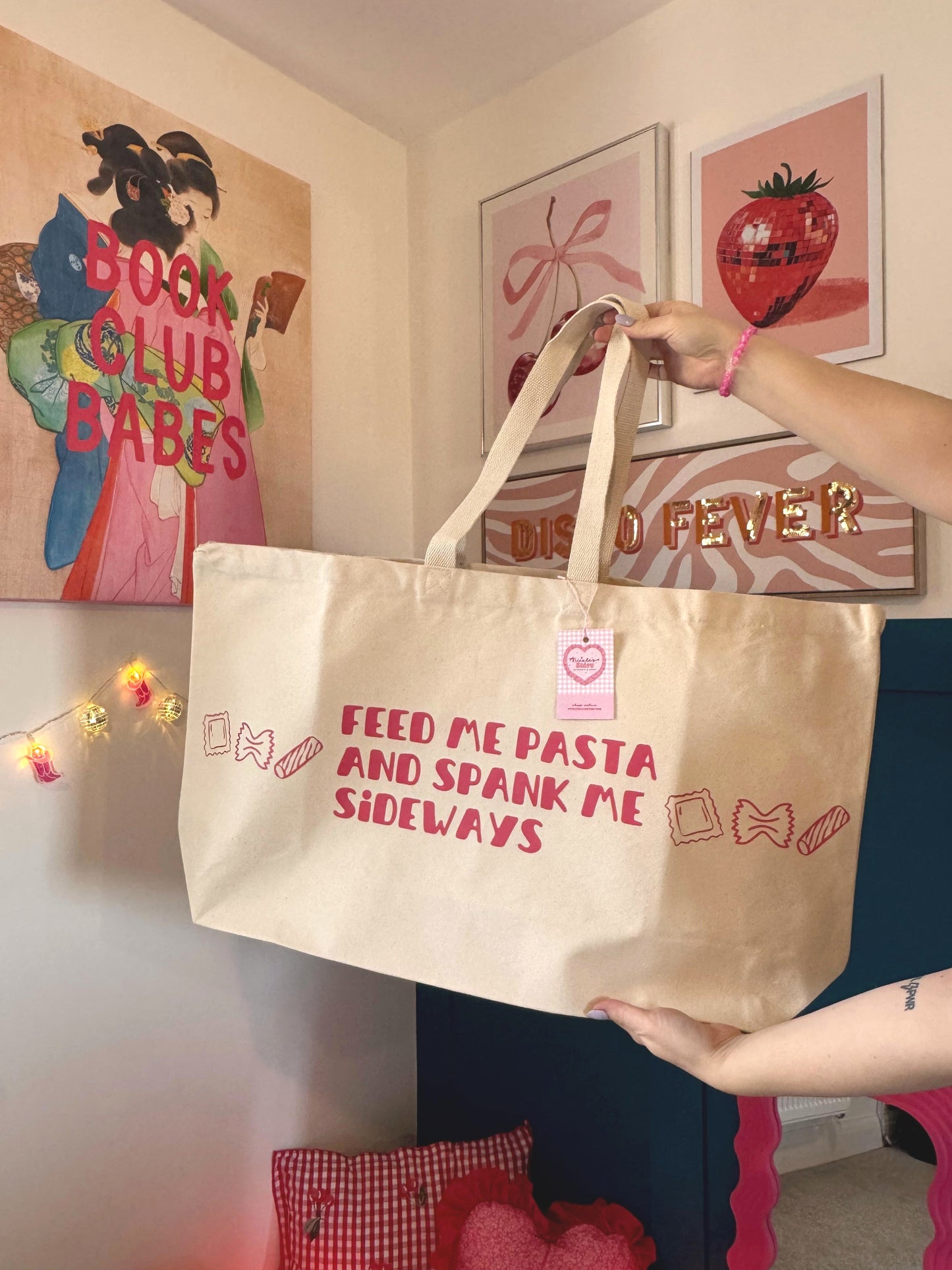 'Feed Me Pasta and Spank Me Sideways' Oversized tote